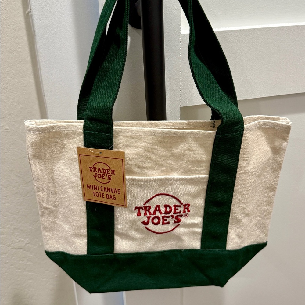 Trader Joe's Mini Canvas Tote Bag - Green and Beige